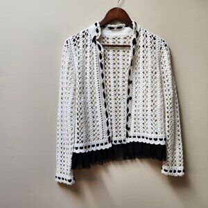 ONE GIRL WHO / Anthropologie Crochet white and black cardigan sweater
